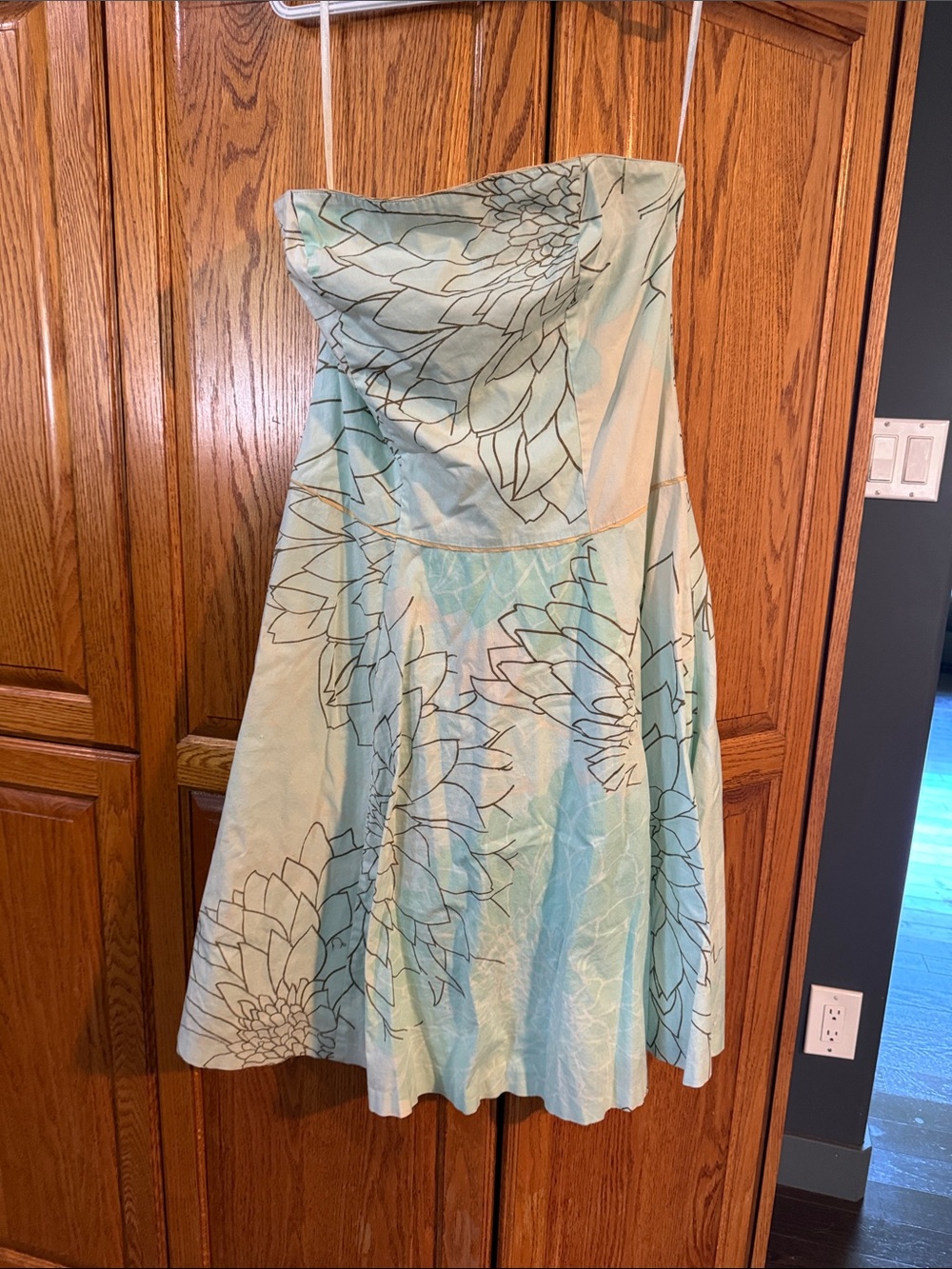 elevenses Strapless Floral Dress in Aqua and Light Blue